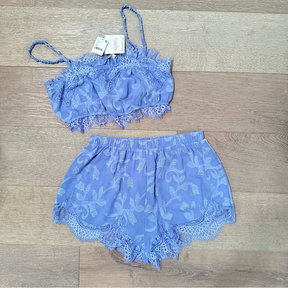 Free People Lavender Textured Crop Top and Shorts Set